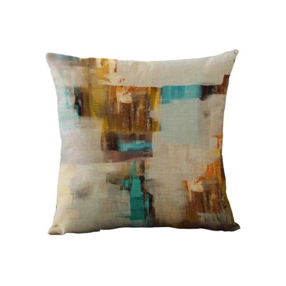 Luxury Home | Modern Blue, Yellow & Brown Abstract Art Throw Pillow Covers